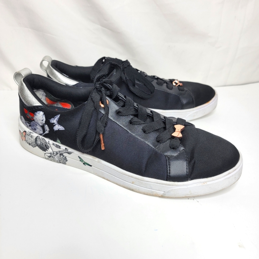 Ted Baker London Women's Black Leather Floral Trainers, Size 9